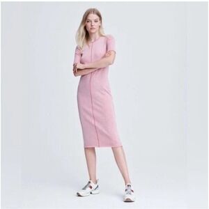 Rag & Bone ||‎ Elina Midi Dress Ribbed Short Sleeve Stretch Pink Size Large